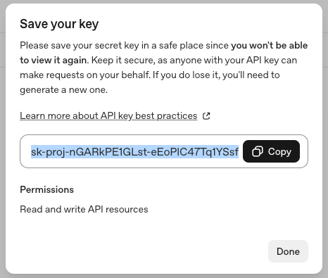 复制 API Key