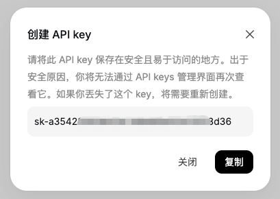 复制 API Key