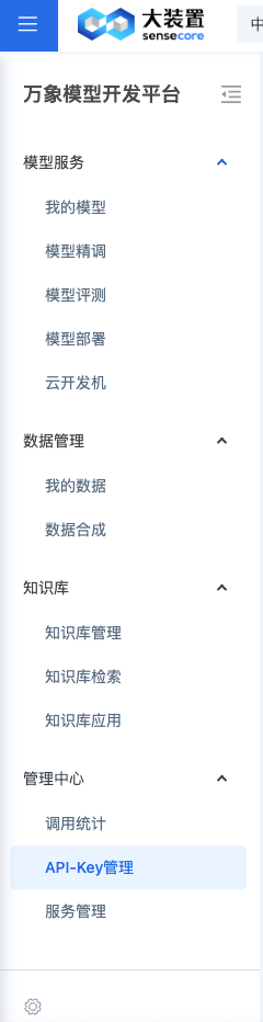 进入 API 密钥页面